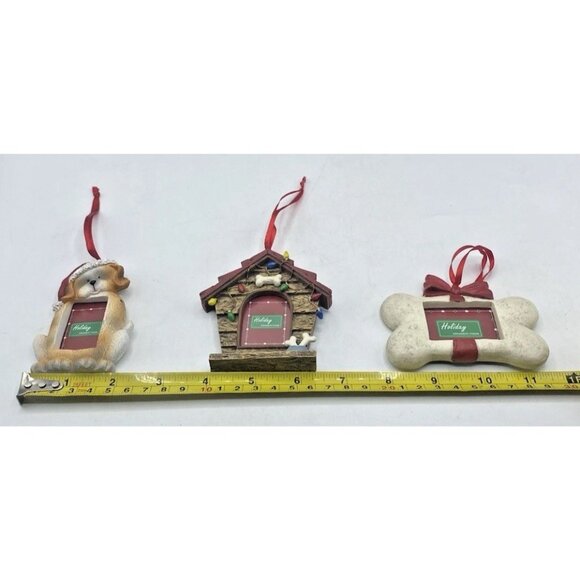 Dog Pet Mini Photo Frame Christmas Ornaments Set of 3 Dog House Bone Puppy - Picture 3 of 16